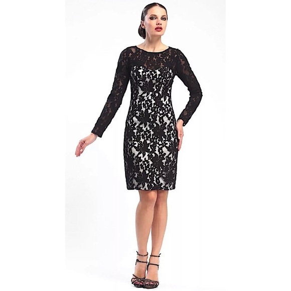 SUE WONG Embroidered black and gray cocktail Dress 6 - Picture 1 of 14